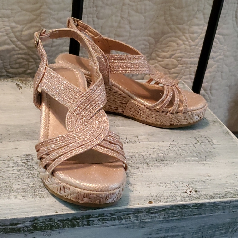 Rose gold wedge sandals